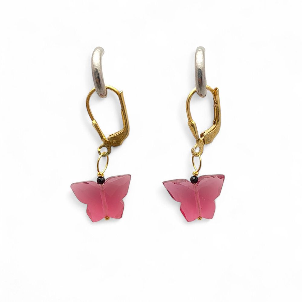 Boho Pink Quartz Butterfly Earrings
