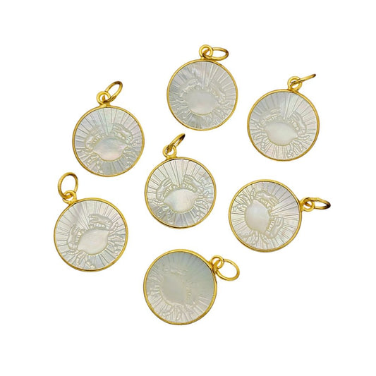 Cancer Zodiac Pendant – Gold Plated with White Pearl