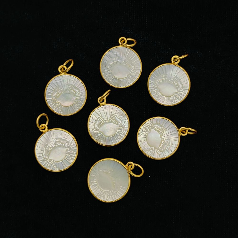 Gold Cancer Birthstone Necklace with White Pearl Drop