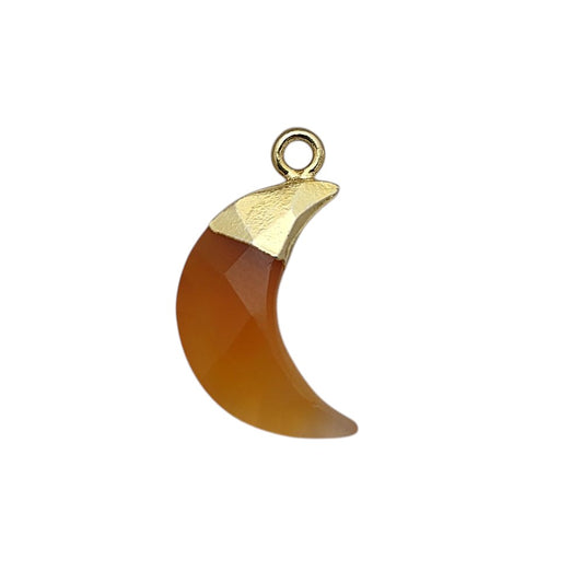 Carnelian Crescent Gemstone Pendant Gold/Silver Capped Charm for DIY Projects
