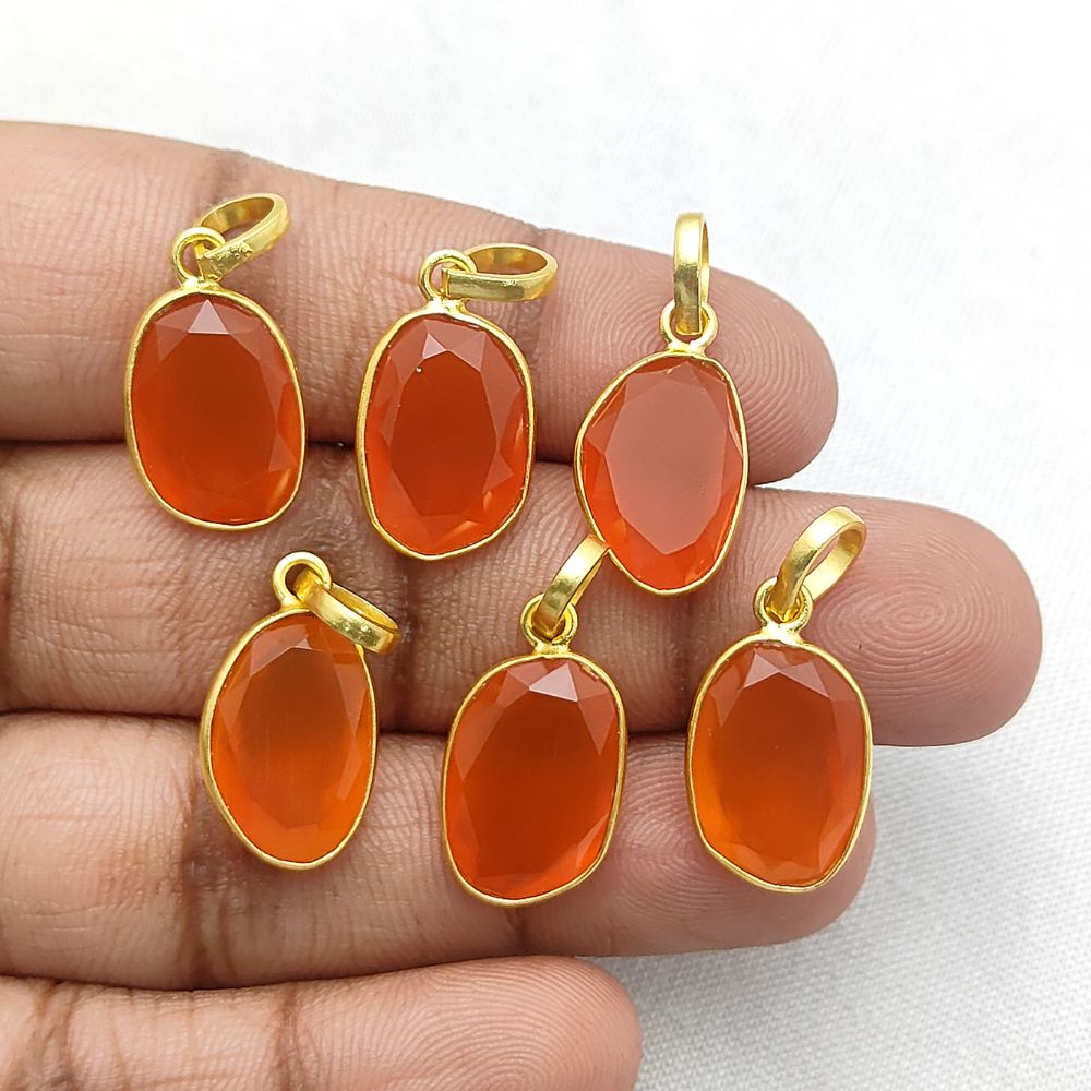 Carnelian Crystal Pendant 10-15mm Uneven Shape Handmade Gold or Silver Plated Jewelry