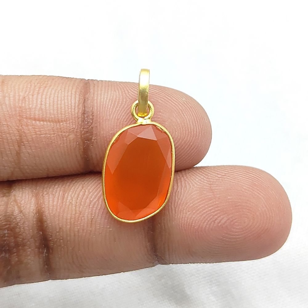 Carnelian Crystal Pendant 10-15mm Uneven Shape Handmade Gold or Silver Plated Jewelry