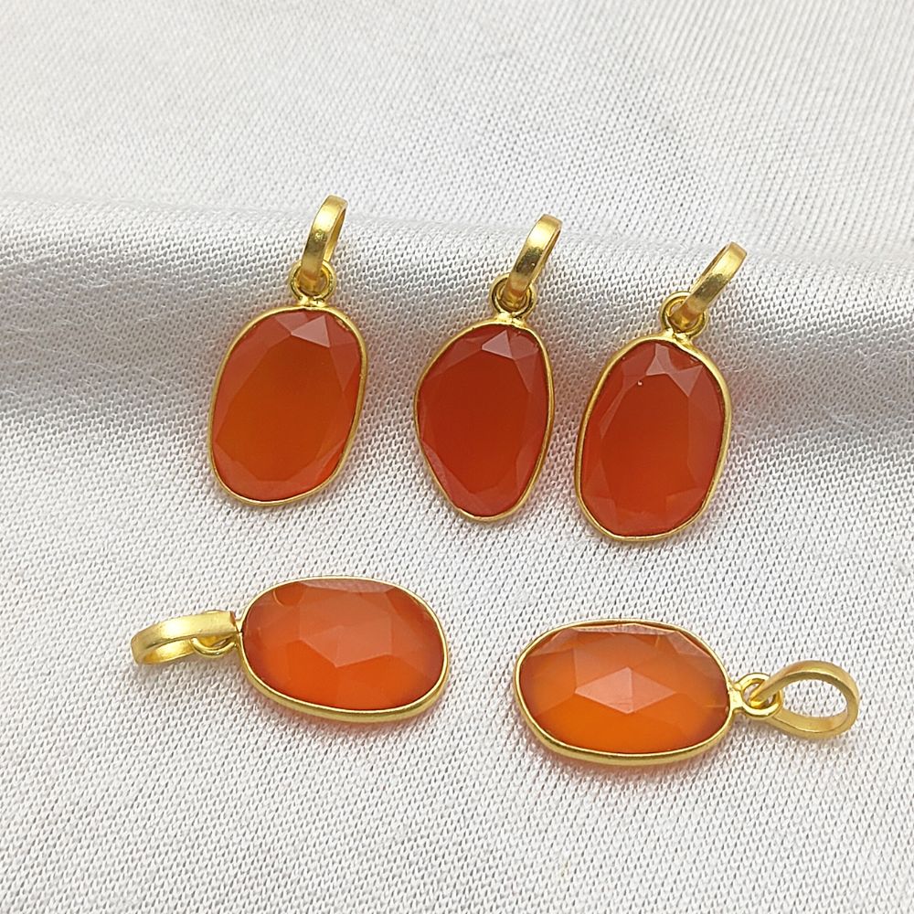 Carnelian Crystal Pendant 10-15mm Uneven Shape Handmade Gold or Silver Plated Jewelry