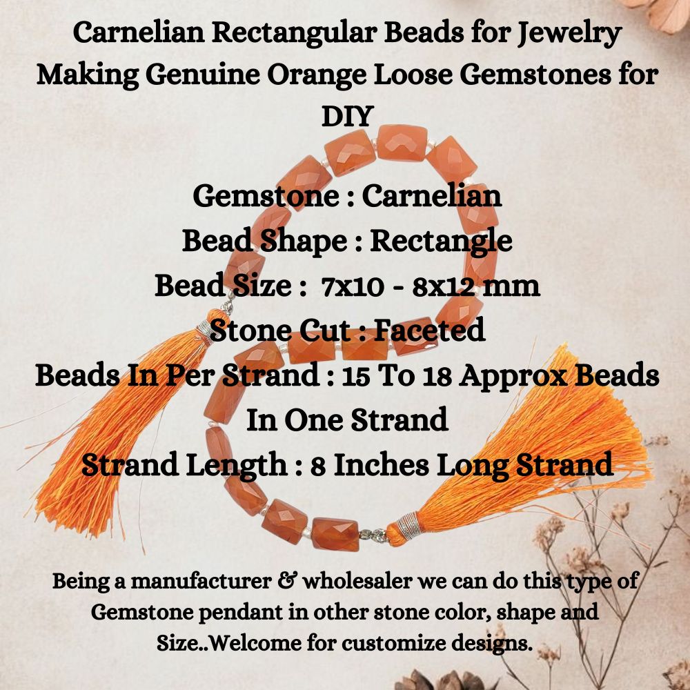 Carnelian Rectangular Beads for Jewelry Making Genuine Orange Loose Gemstones for DIY