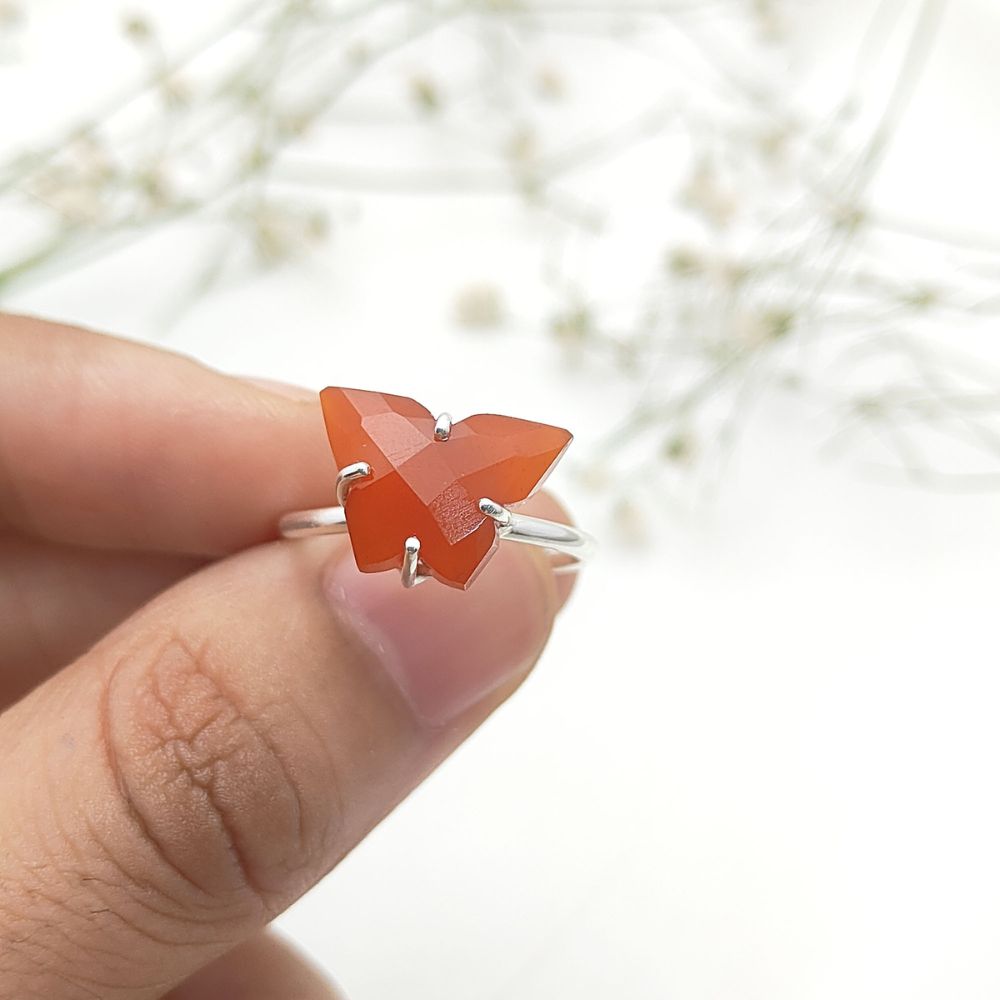 Sterling Silver Boho Butterfly Ring with Natural Carnelian Gemstone