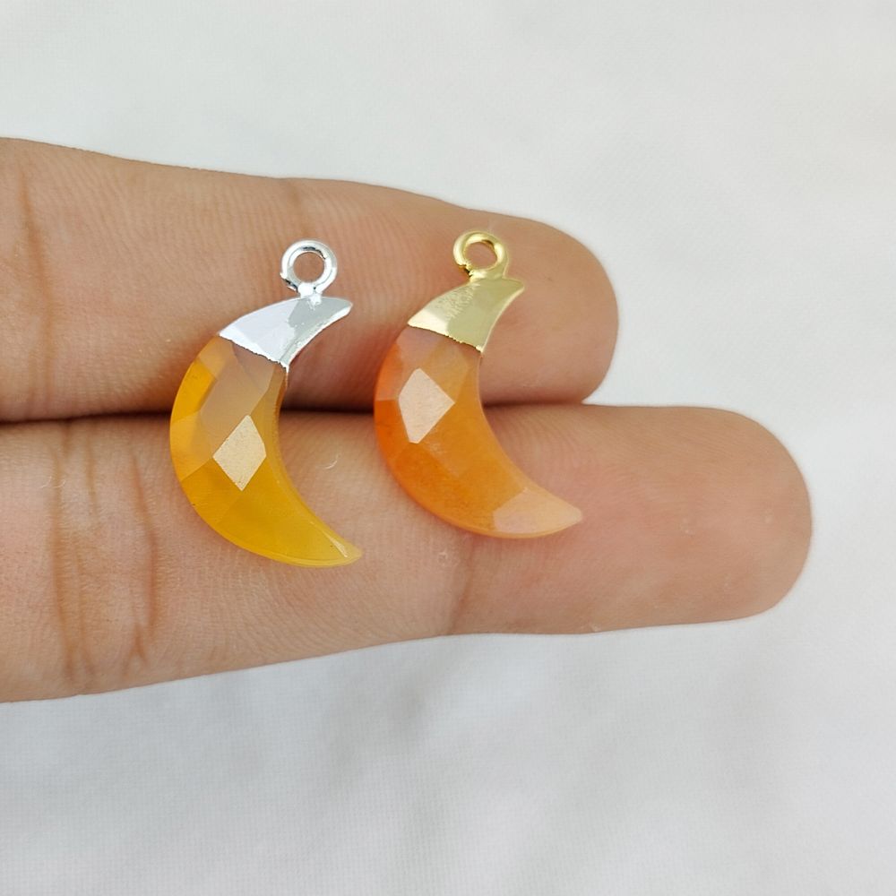 Carnelian Crescent Gemstone Pendant Gold/Silver Capped Charm for DIY Projects