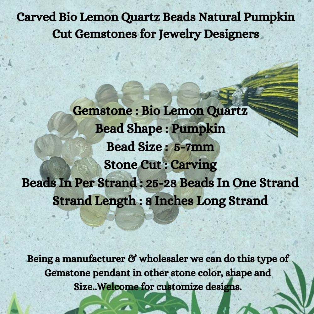 Bio Lemon Quartz Pumpkin Beads – Natural Carved Gemstones for Jewelry Designers