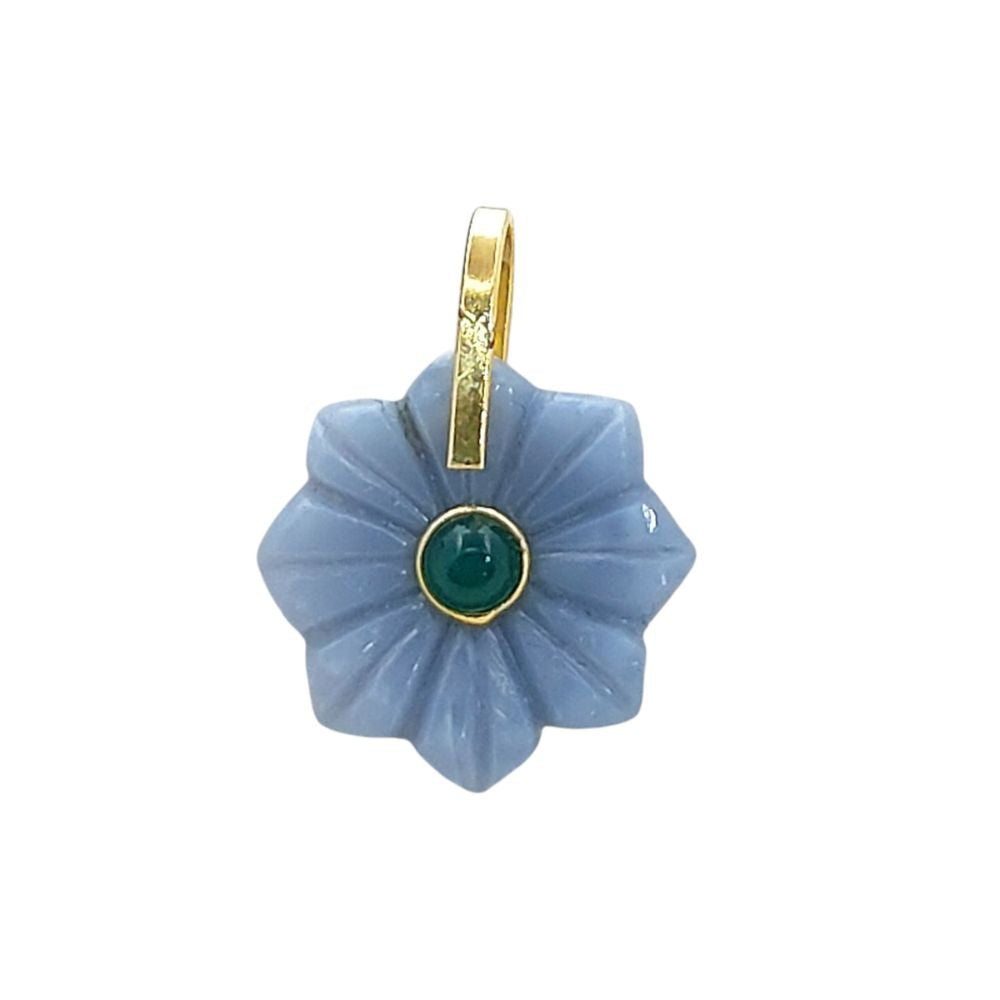 Carved Blue Opal Flower Pendant Gold Plated 925 Sterling Silver
