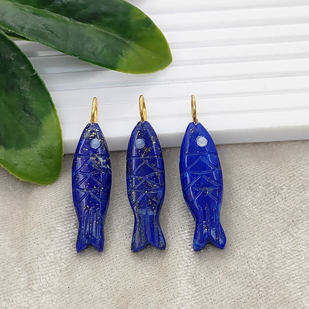 Sterling silver carved lapis fish pendant for necklace making