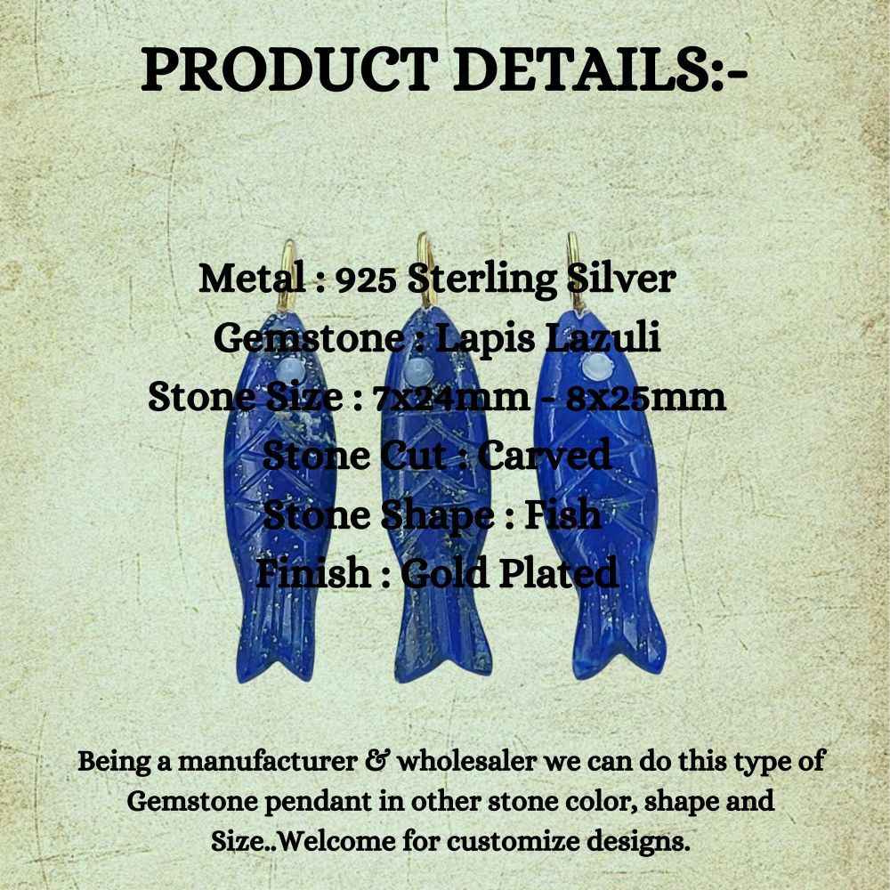 Handmade lapis lazuli fish charm ocean nautical jewelry