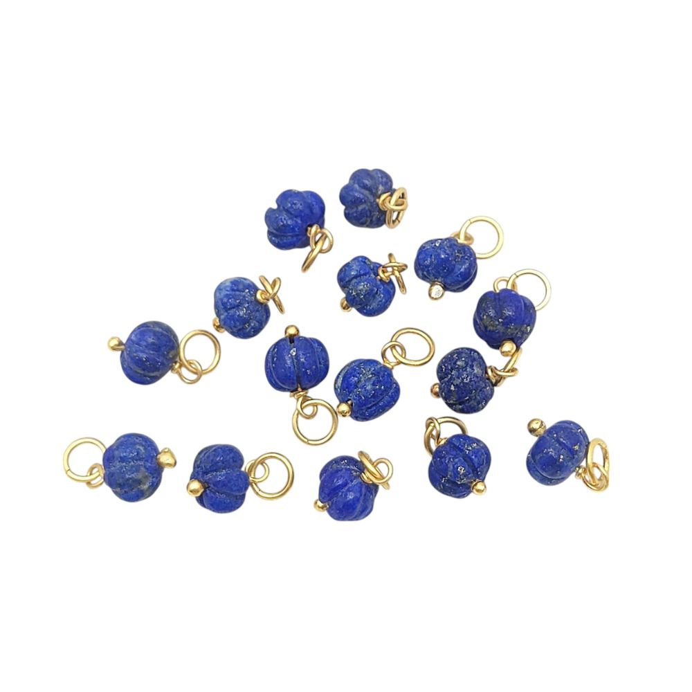 Carved Lapis Lazuli Melon Bead Blue Gemstone Pumpkin Pendant for Necklaces & Bracelets- Selling Per Piece