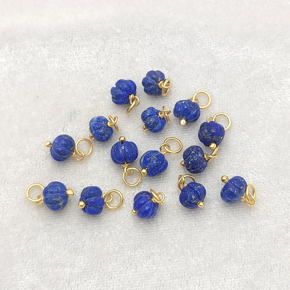 Carved Lapis Lazuli Melon Bead Blue Gemstone Pumpkin Pendant for Necklaces & Bracelets- Selling Per Piece