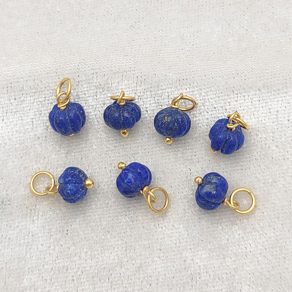 Carved Lapis Lazuli Melon Bead Blue Gemstone Pumpkin Pendant for Necklaces & Bracelets- Selling Per Piece
