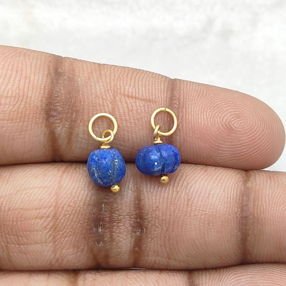 Carved Lapis Lazuli Melon Bead Blue Gemstone Pumpkin Pendant for Necklaces & Bracelets- Selling Per Piece
