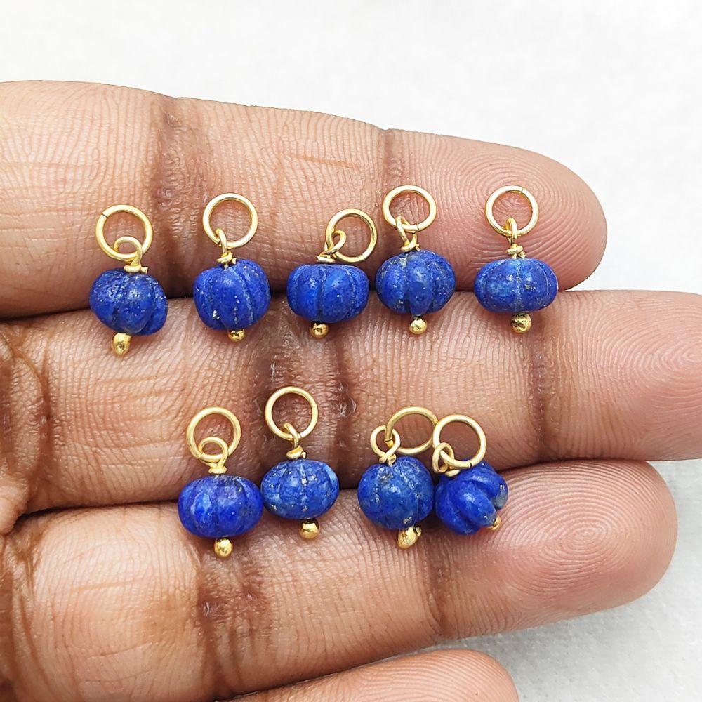 Carved Lapis Lazuli Melon Bead Blue Gemstone Pumpkin Pendant for Necklaces & Bracelets- Selling Per Piece