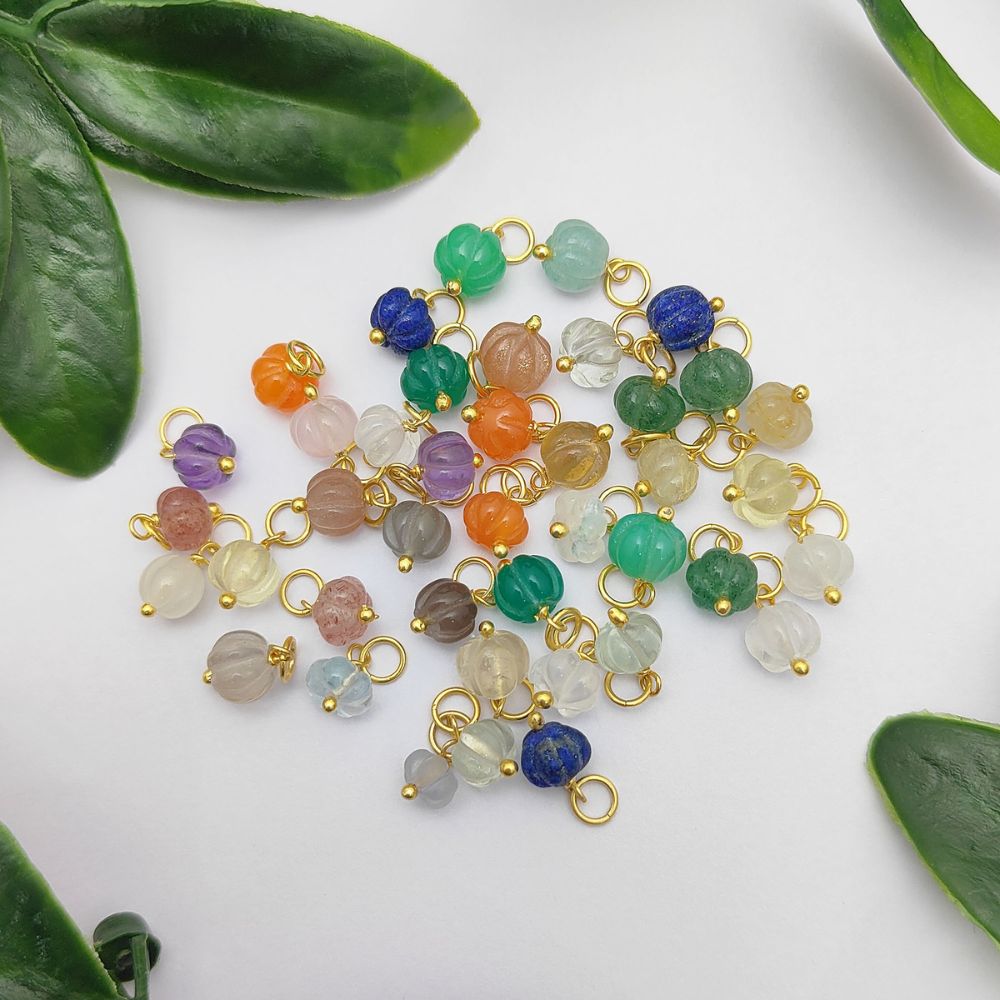 Multi-Gemstone Carved Pumpkin Pendant for Craft Supplies