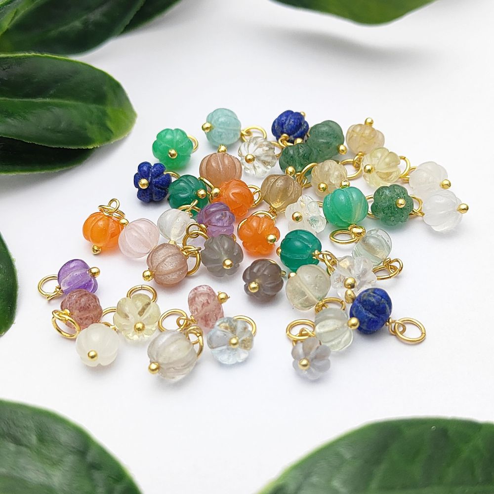 Multi-Gemstone Carved Pumpkin Bead Pendant for Crafting