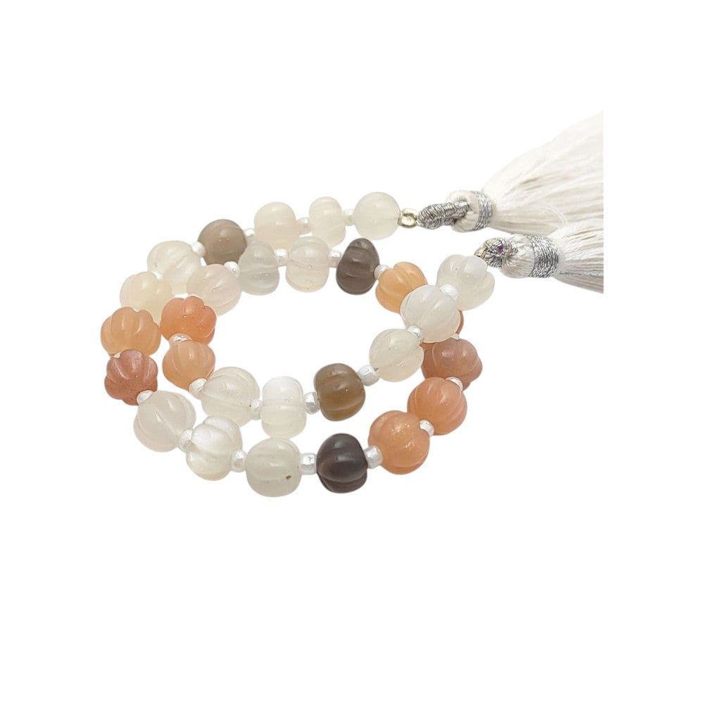 Carved Multi-Moonstone Beads Natural Pumpkin Shape Gemstone for Unique Jewelry Designs