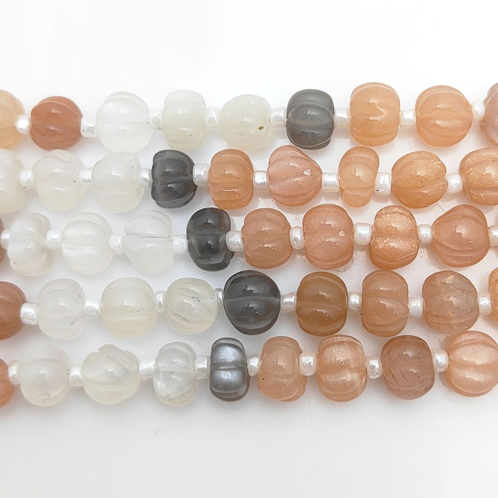 Beautiful Carved Multi-Moonstone Pumpkin Beads – Natural Gemstones for Jewelry Designers