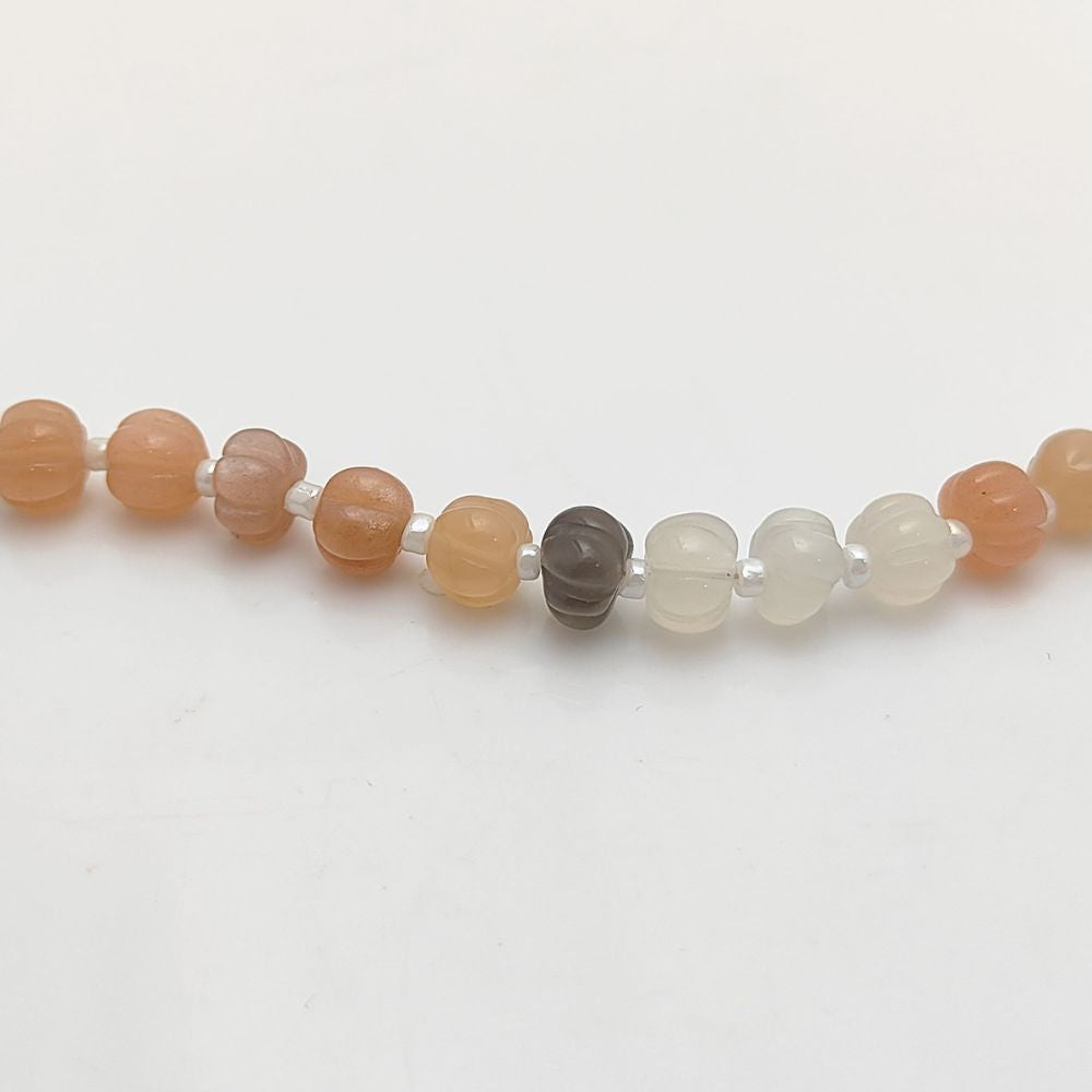 Unique Carved Multi-Moonstone Pumpkin Beads – Perfect for Personalized Jewelry Creations