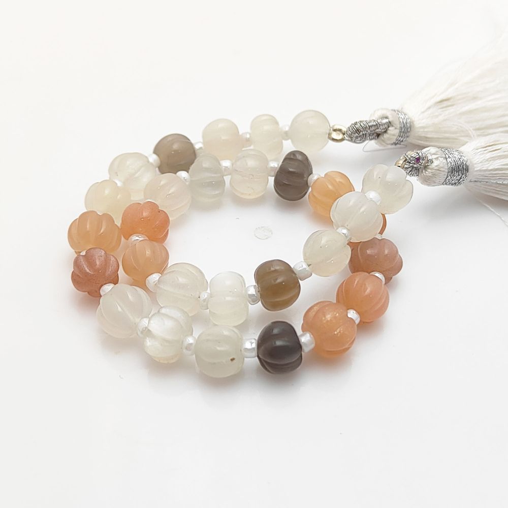 Carved Multi-Moonstone Beads – Gorgeous Natural Pumpkin Shape Gemstones for Jewelry Making