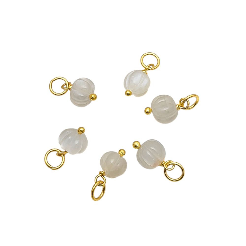Carved White Moonstone Melon Gemstone Bead Handmade Pumpkin Charm Pendant for Necklaces- Selling Per Piece