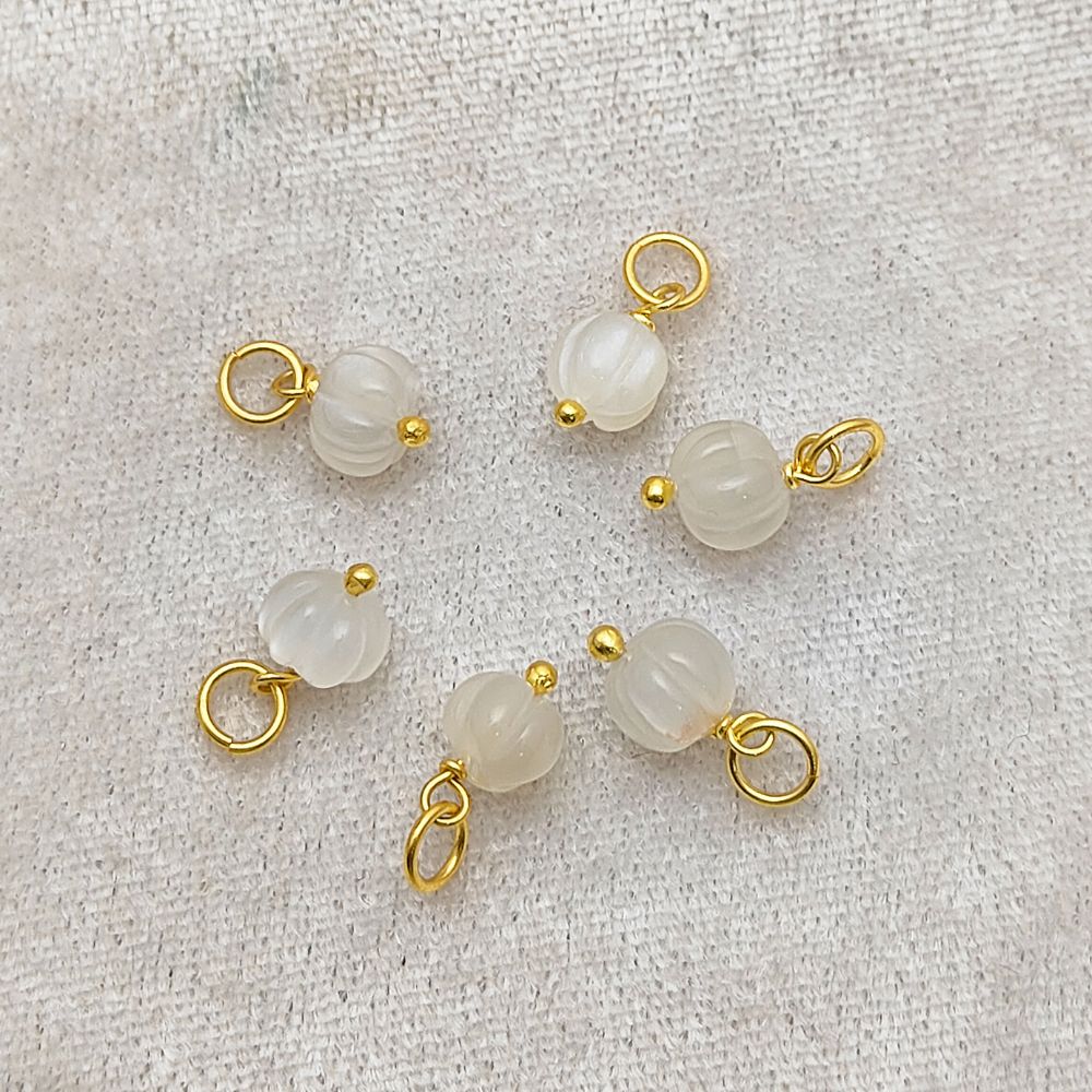Carved White Moonstone Melon Gemstone Bead Handmade Pumpkin Charm Pendant for Necklaces- Selling Per Piece