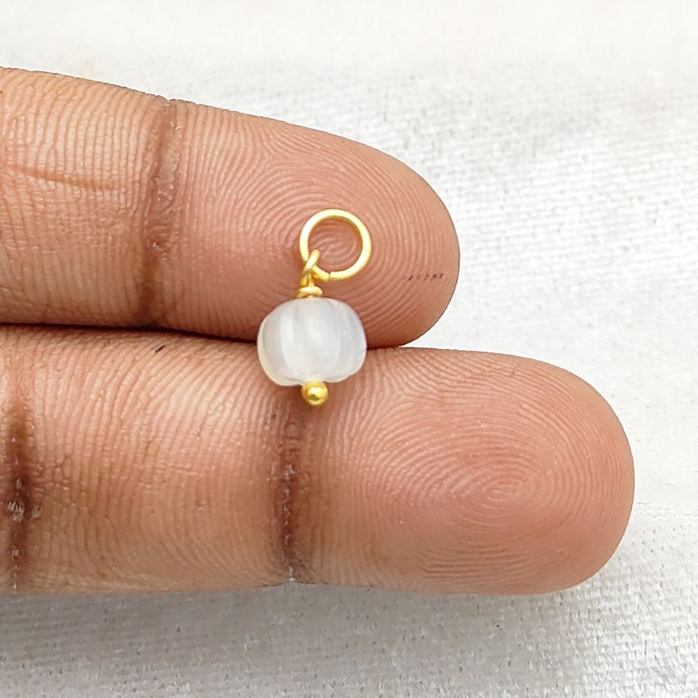 Carved White Moonstone Melon Gemstone Bead Handmade Pumpkin Charm Pendant for Necklaces- Selling Per Piece
