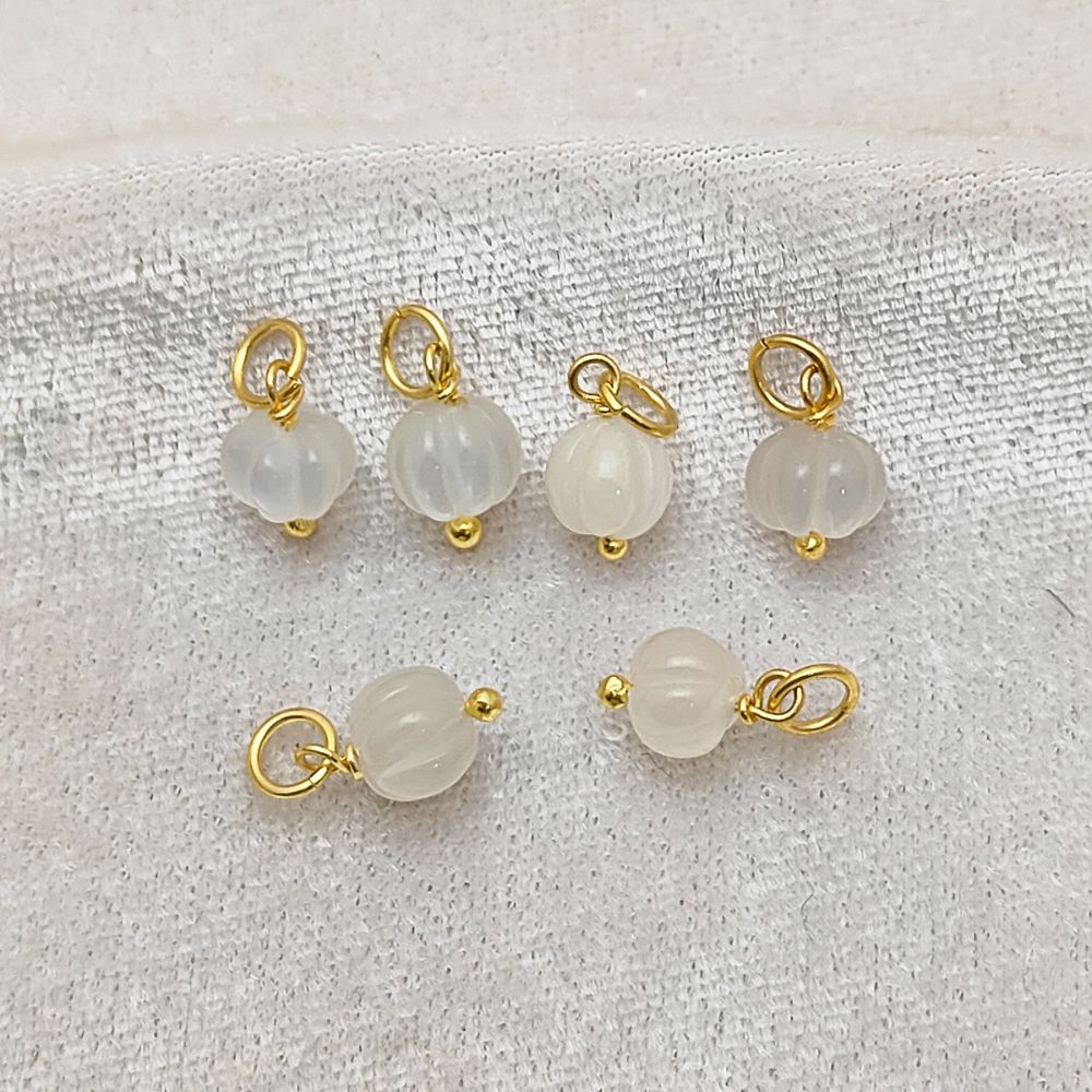 Carved White Moonstone Melon Gemstone Bead Handmade Pumpkin Charm Pendant for Necklaces- Selling Per Piece