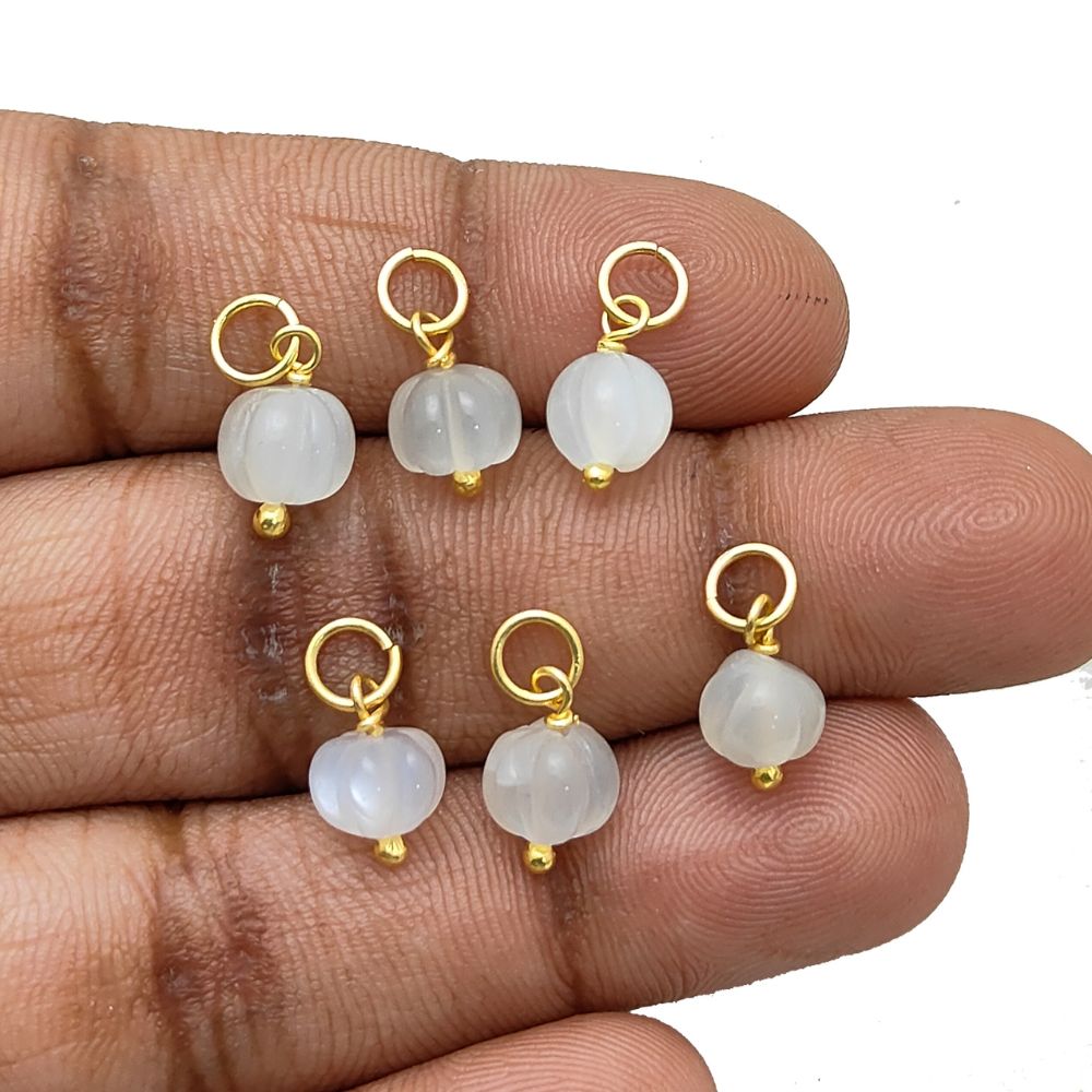 Carved White Moonstone Melon Gemstone Bead Handmade Pumpkin Charm Pendant for Necklaces- Selling Per Piece