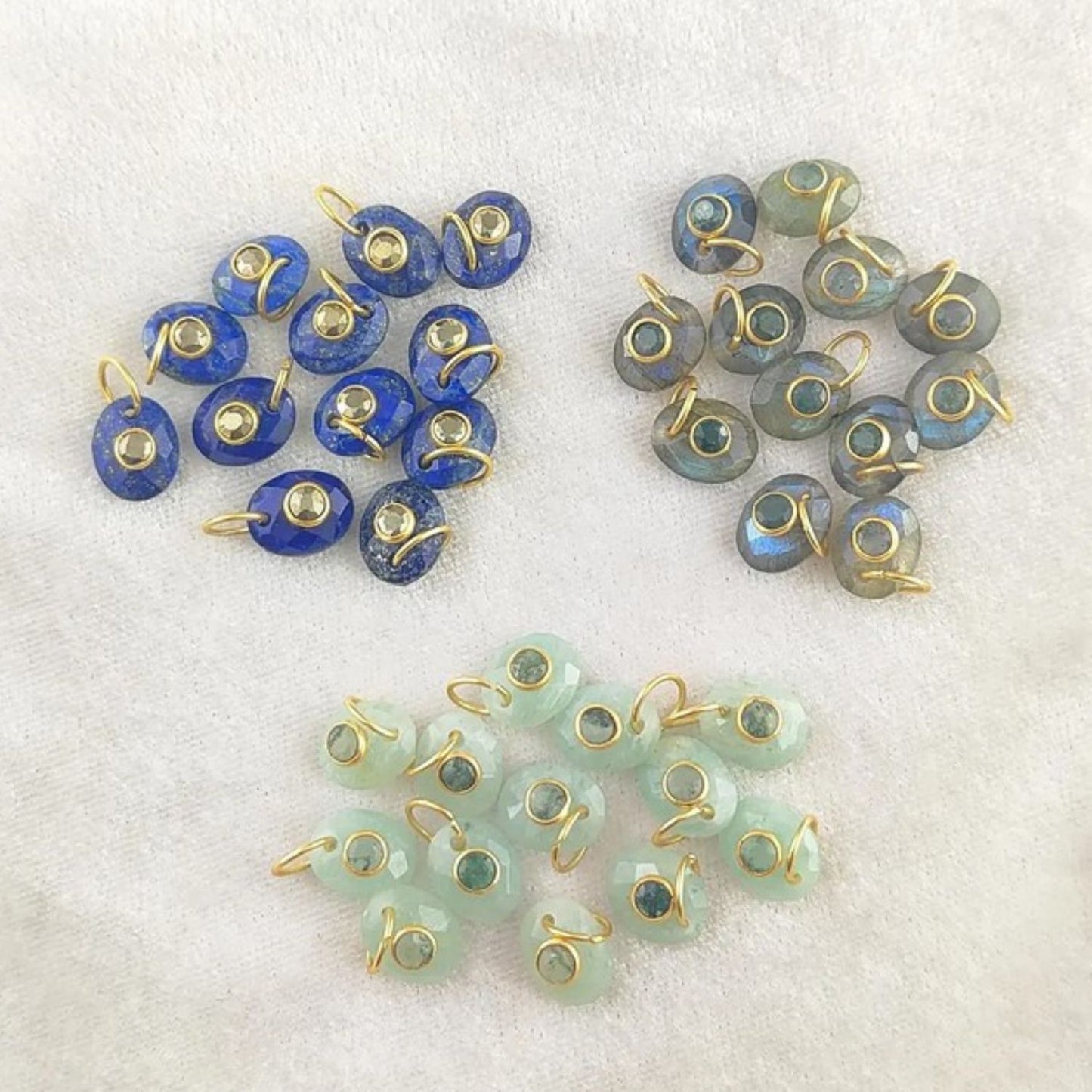 Lapis Lazuli & Moss Agate Gemstone Pendant Gold Plated Charms in 925 Sterling Silver- Selling Per Piece