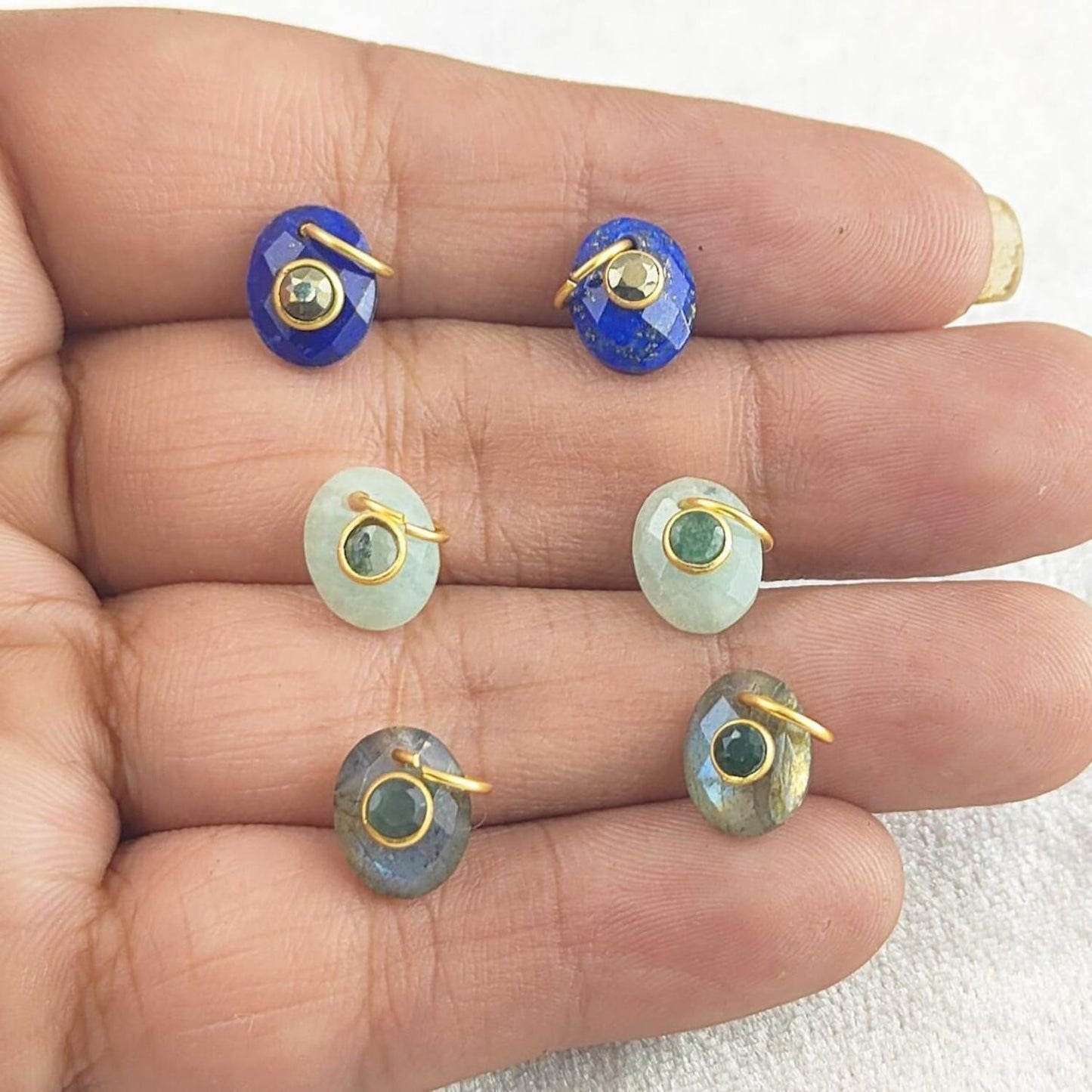 Handmade Blue Labradorite & Pyrite Pendant Gold Plated 925 Sterling Silver Gemstone Charm for DIY Jewelry Making- Selling Per Piece