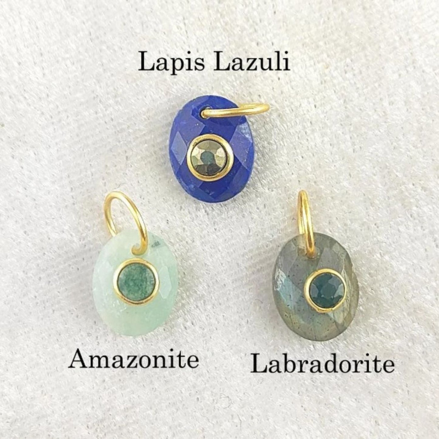 Lapis Lazuli & Moss Agate Gemstone Pendant Gold Plated Charms in 925 Sterling Silver- Selling Per Piece