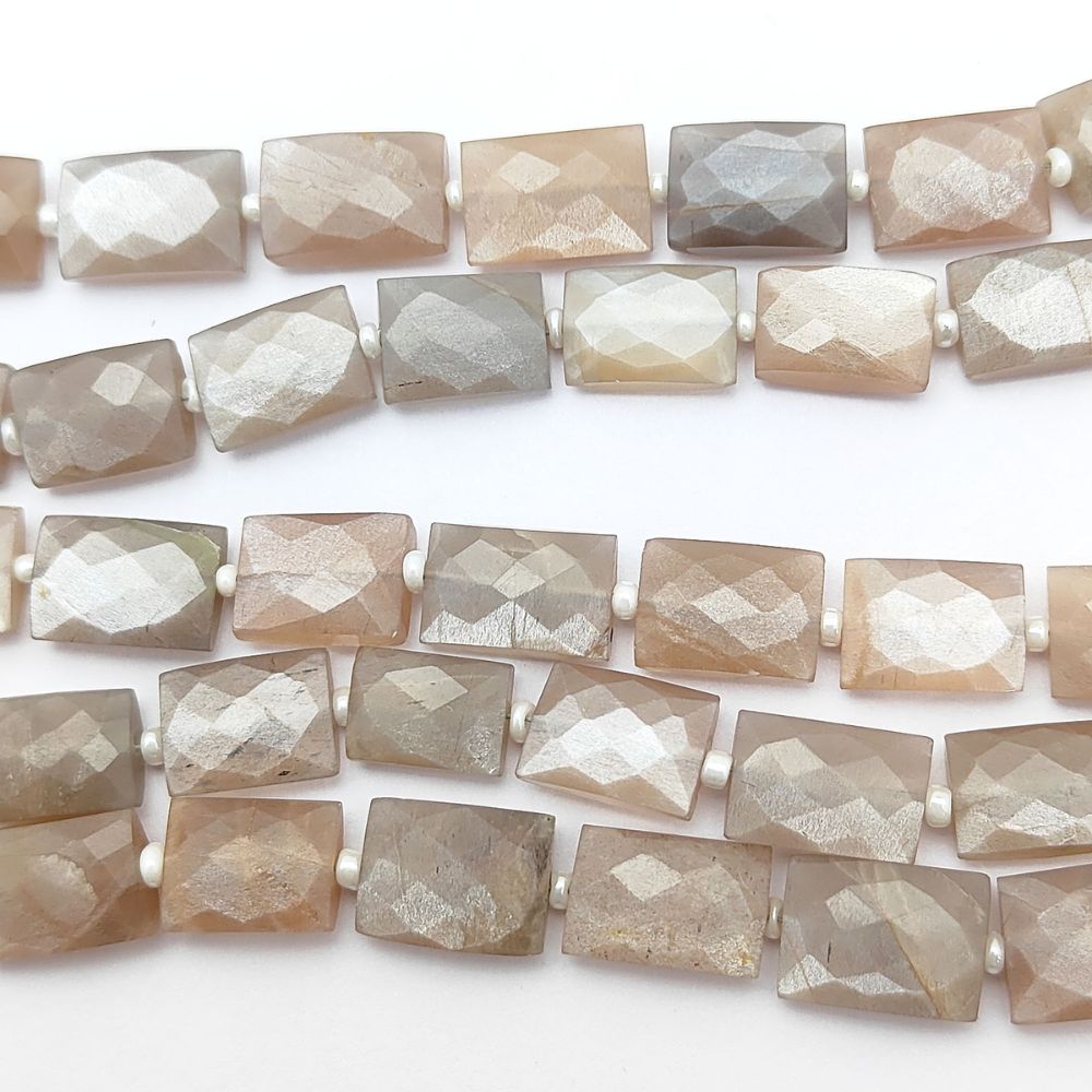 Chocolate Moonstone Rectangle Beads Faceted Loose Gemstones for Handmade Jewelry Designs
