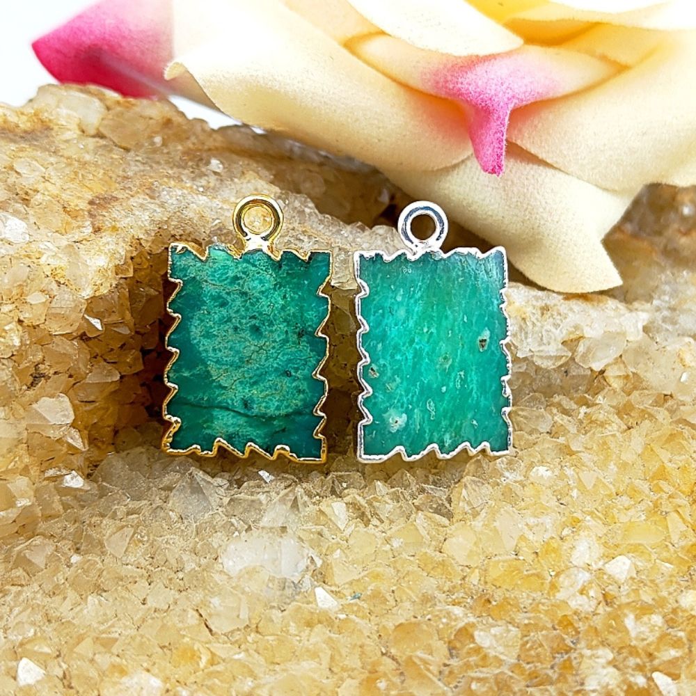 Handmade Gold/Silver Electroplated Slice Zig Zag Pendant 16x12mm Rectangle Multi Gemstone Minimalist Jewelry For Women- Selling Per Piece