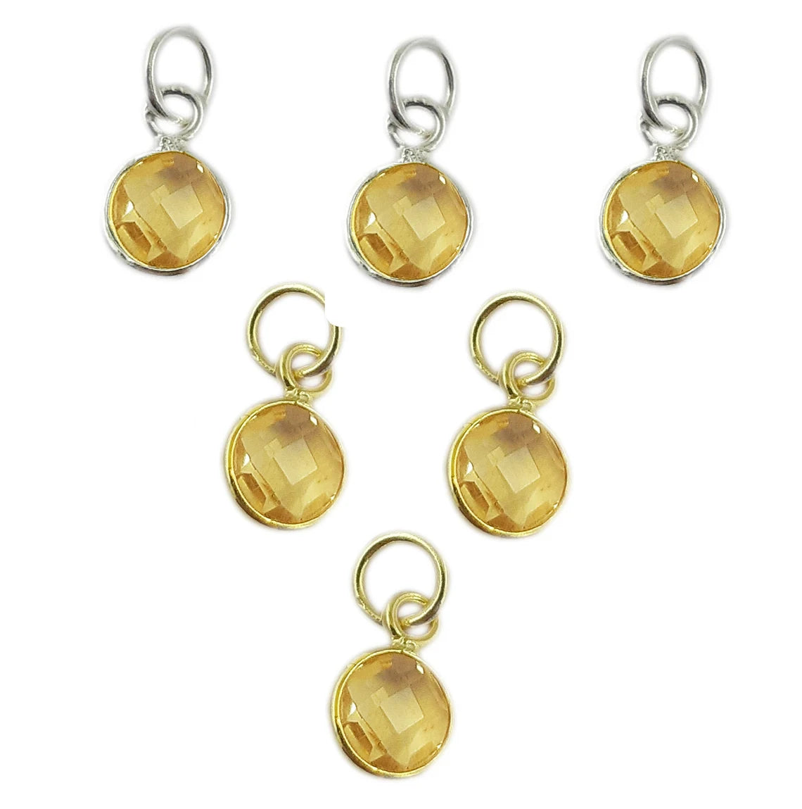 Handcrafted Citrine Pendant 6mm Faceted Round November Birthstone Gemstone Necklace Charm in Gold Vermeil & Sterling Silver- Selling Per Piece