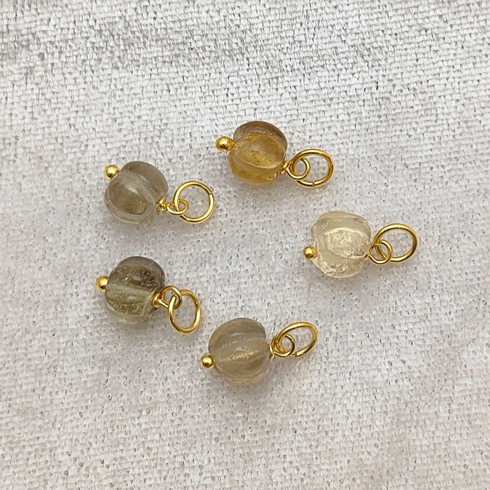 Citrine Crystal Pumpkin Pendant Carved Gemstone Bead for Autumn Jewelry Making- Selling Per Piece