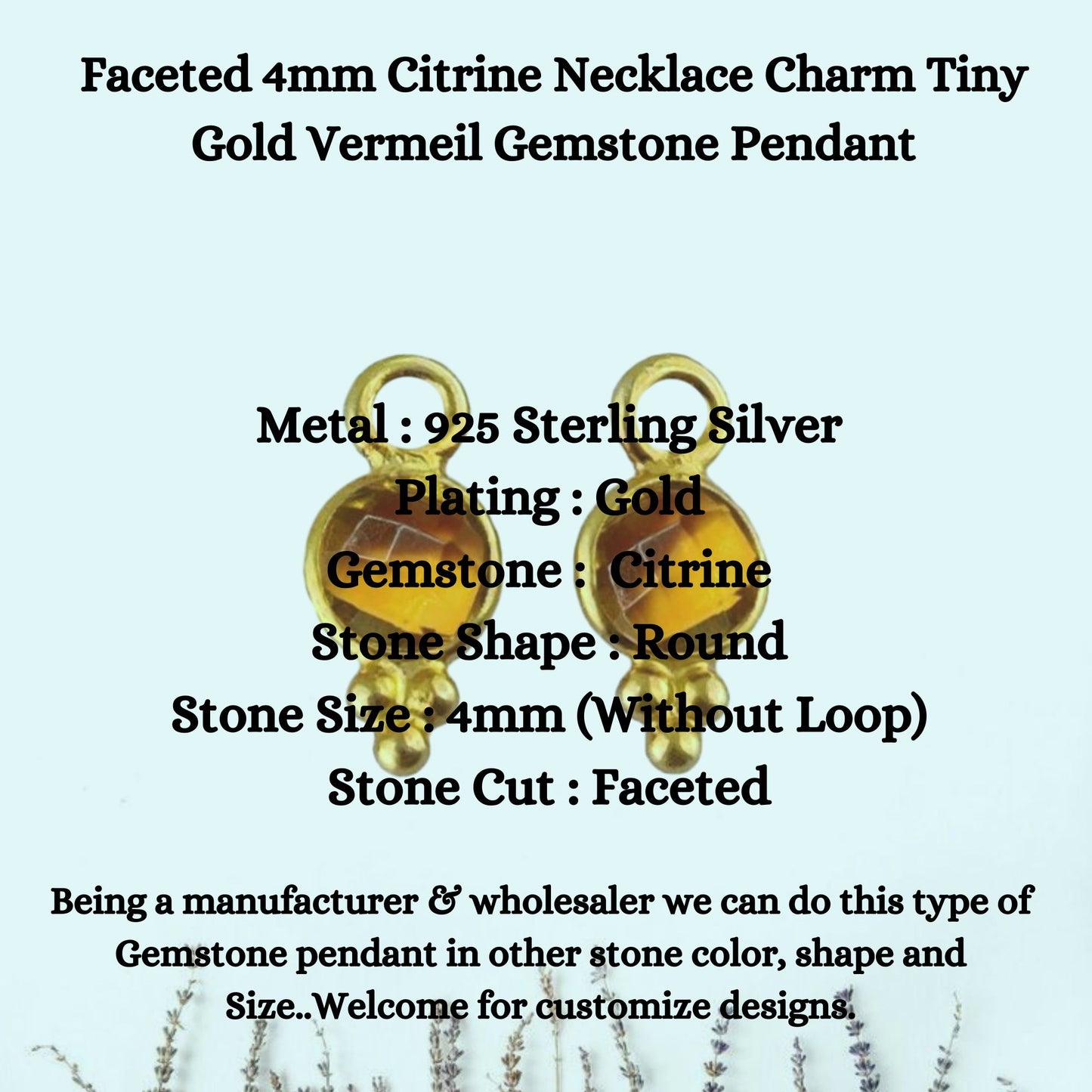 Faceted 4mm Citrine Necklace Charm Tiny Gold Vermeil Gemstone Pendant