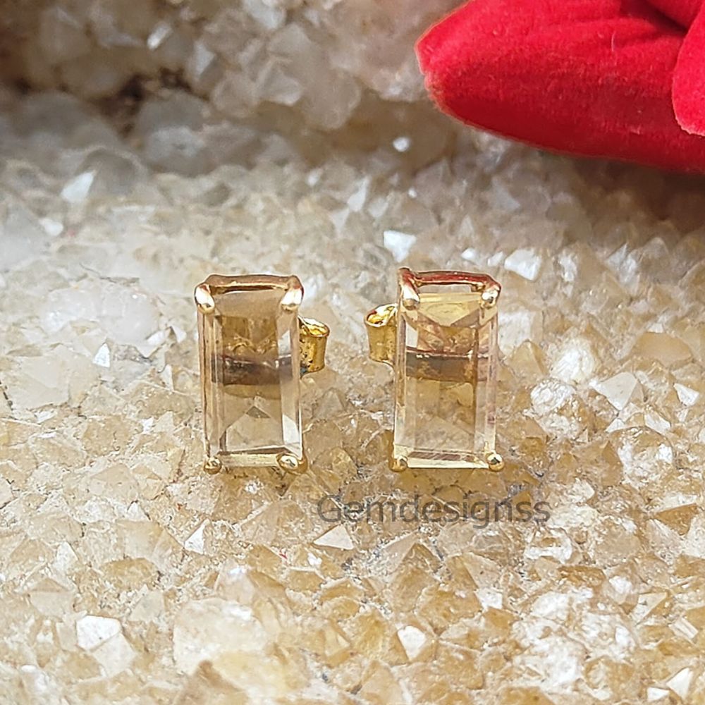 Handmade Multi-Gemstone Studs Gold Vermeil Prong Set Baguette Shape Stud Earrings with Push Back- Selling Per Pair