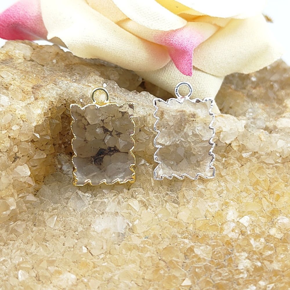 Handmade Gold/Silver Electroplated Slice Zig Zag Pendant 16x12mm Rectangle Multi Gemstone Minimalist Jewelry For Women- Selling Per Piece