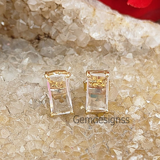 Handcrafted Clear Quartz Stud Earrings