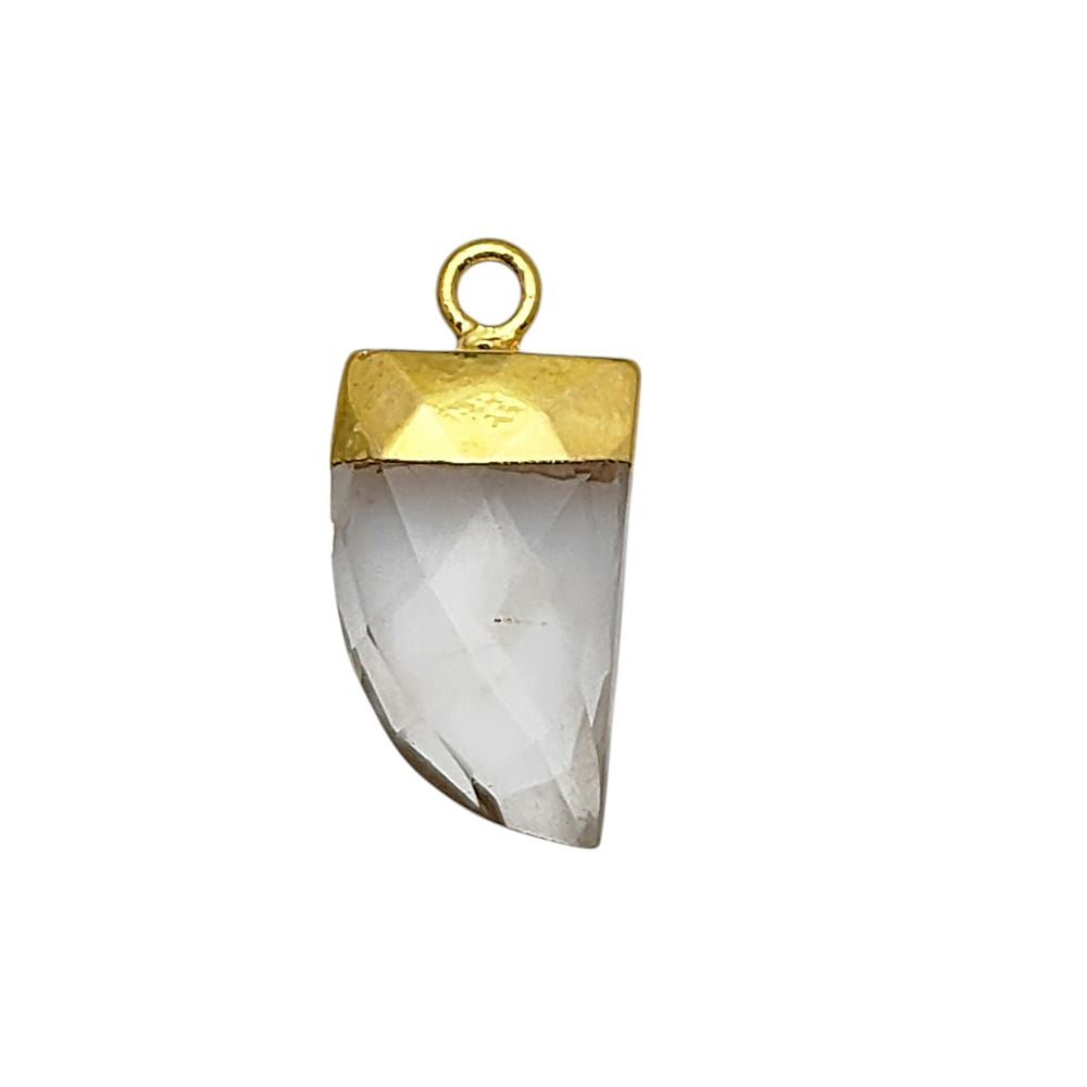 Clear Quartz Crystal Horn Pendant – Gold Electroplated Boho Necklace Charm