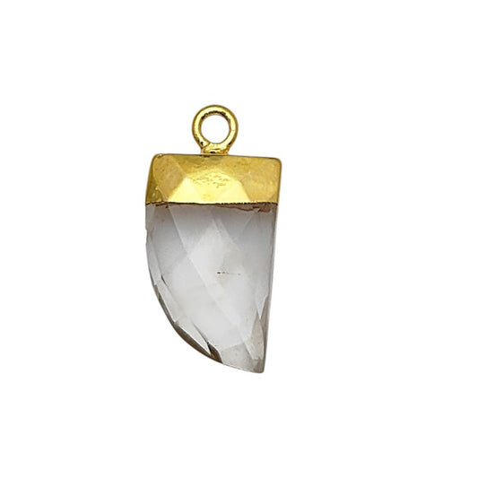 Clear Quartz Crystal Horn Pendant – Gold Electroplated Boho Necklace Charm