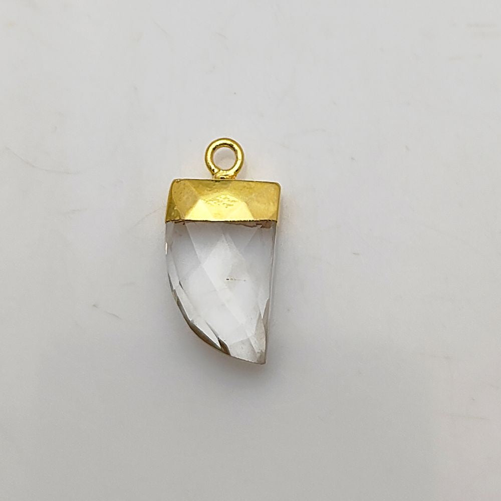 Clear Quartz Horn Pendant – Gold Electroplated Natural Gemstone for Necklace