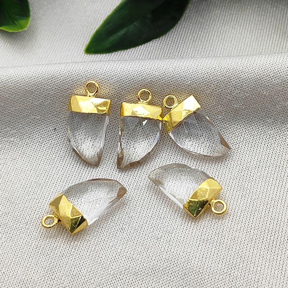 Bohemian Clear Quartz Horn Pendant – Gold Dipped Crystal Necklace Charm