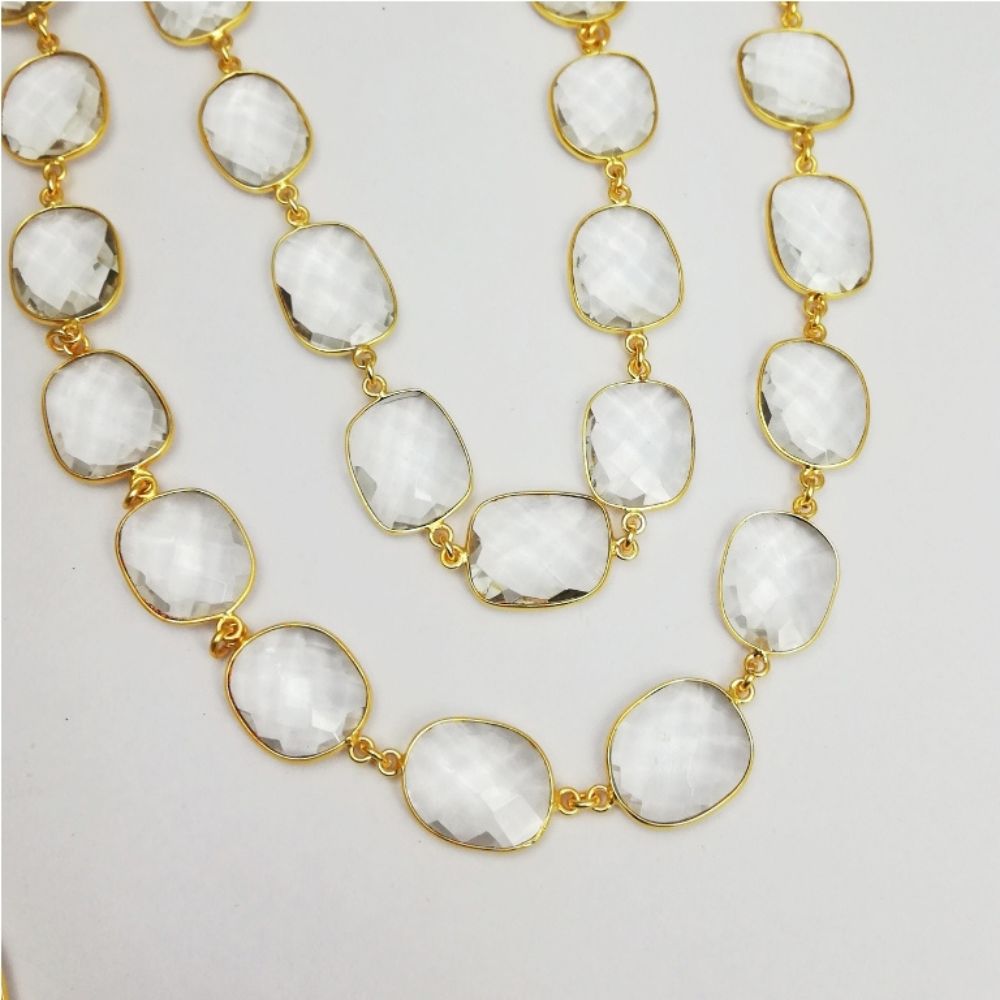 DIY Jewelry Chain Clear Quartz Gold Plated – Connector Links by Foot