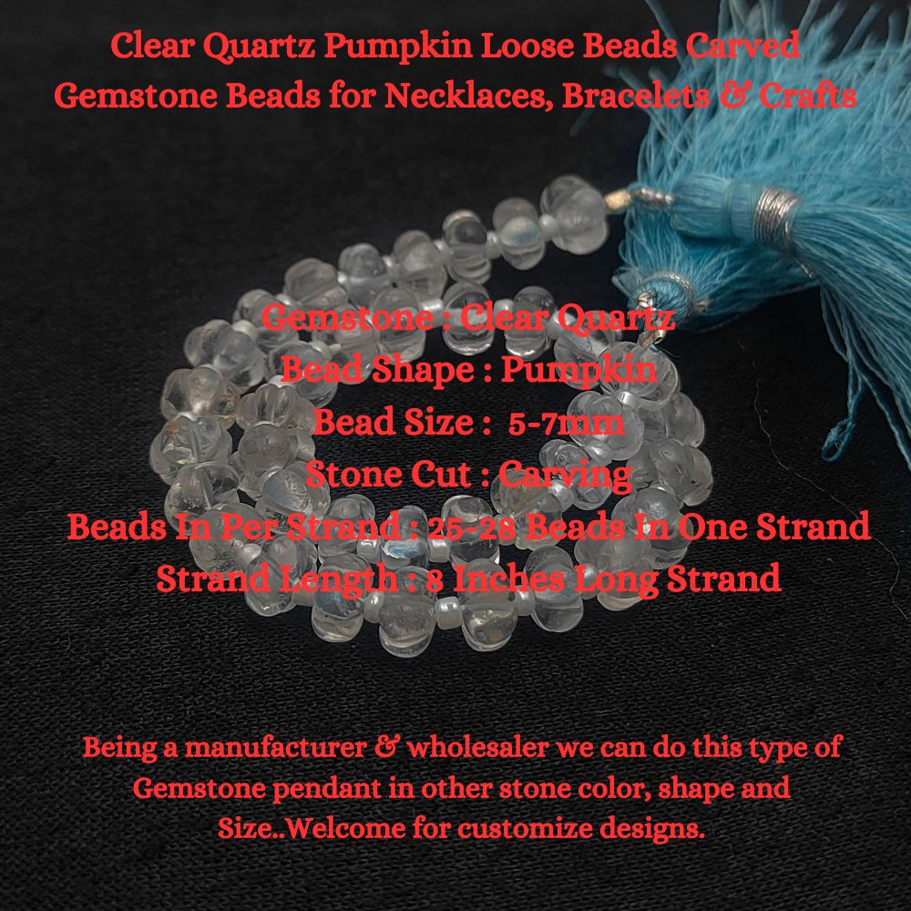 Clear Quartz Carved Pumpkin Gemstone Beads – Perfect for Necklaces, Bracelets & DIY Crafts