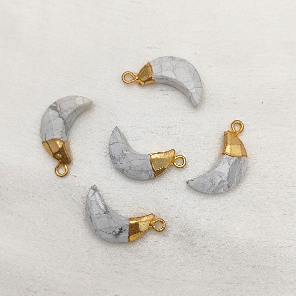 Gold Cap Crescent Howlite Gemstone Pendant – Perfect for DIY Earrings & Bracelets Making