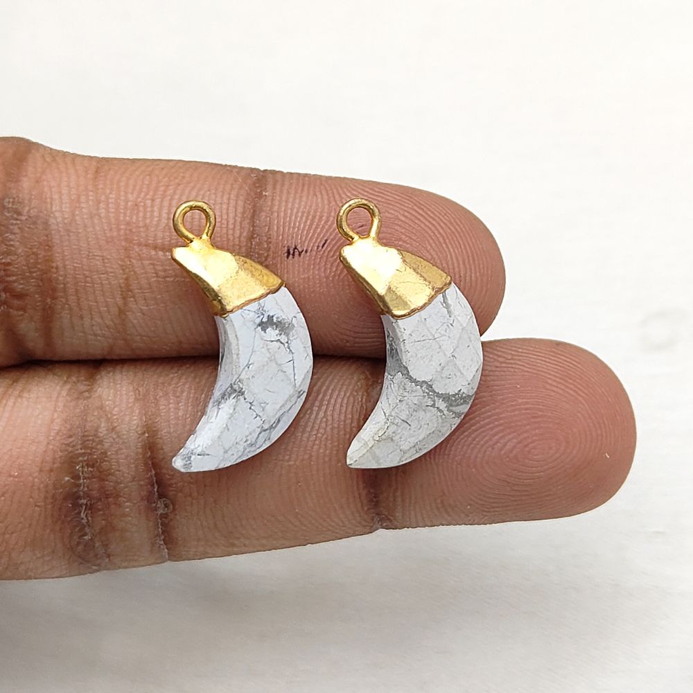 Gold Cap Crescent Howlite Gemstone Pendant – DIY Supplies for Earrings & Bracelets Making