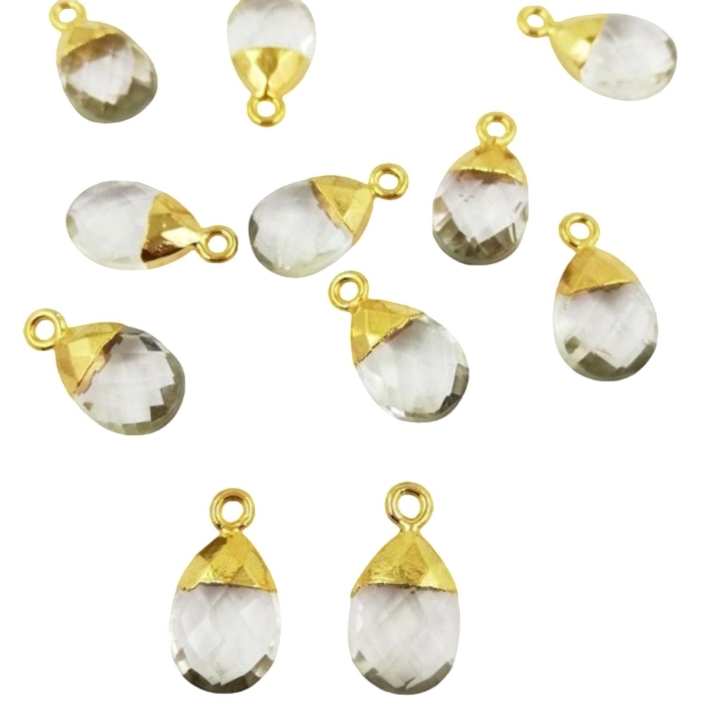 Gold Electroplated Cap Teardrop Pendant 13x9mm Handmade Pear Gemstone Charm Jewelry For Her- Selling Per Piece